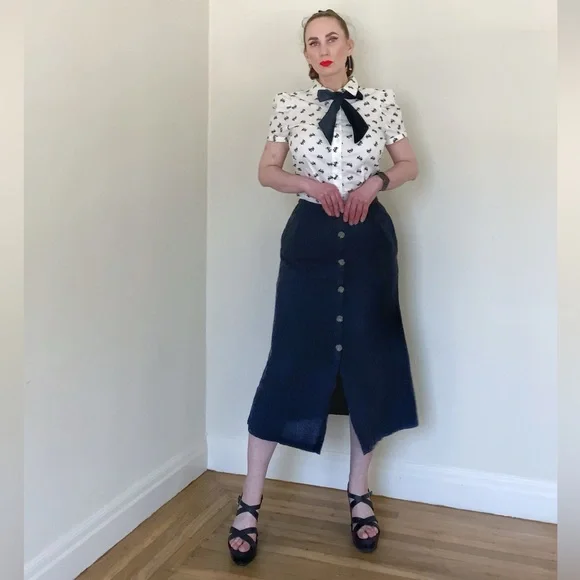 💄Retro Pinup 50s 40s Inspired Puff Sleeve Bow Blouse💋 - Picture 2 of 8